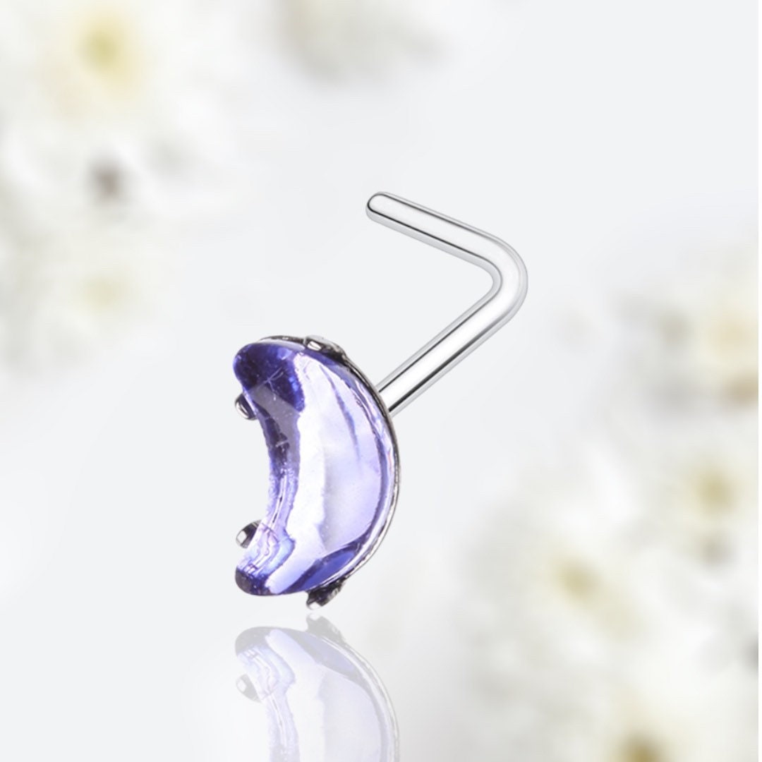 20G Silver Tanzanite Moon L Shape Nose Stud