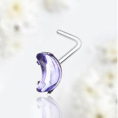 20G Silver Tanzanite Moon L Shape Nose Stud