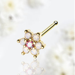 20G Gold Sparkling Rose Pink Flower Nose Stud, Nose Bone Stud, Flower Nose Ring, Nose Piercing