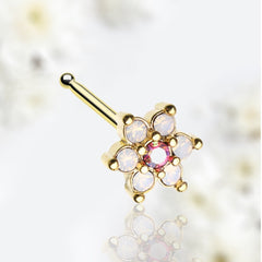 20G Gold Sparkling Rose Pink Flower Nose Stud, Nose Bone Stud, Flower Nose Ring, Nose Piercing