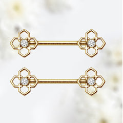 Pair of 14G Gold Pinwheel Flower Nipple Barbell