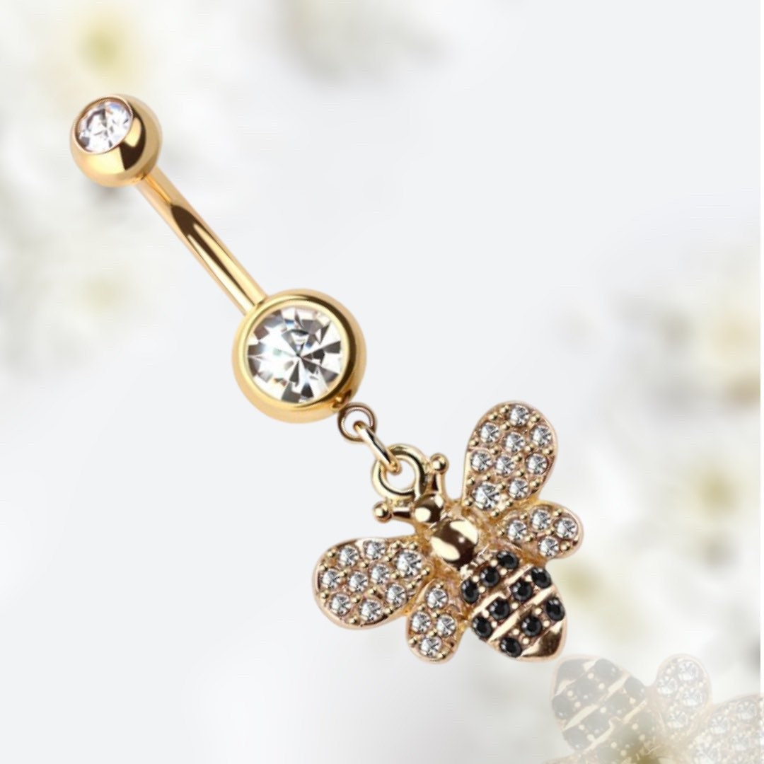 14G Gold Bumble Bee Dangling Belly Button Ring