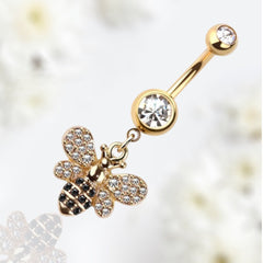 14G Gold Bumble Bee Dangling Belly Button Ring