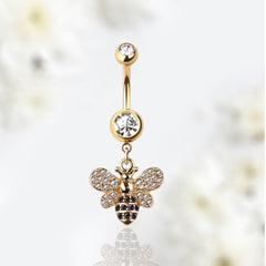 14G Gold Bumble Bee Dangling Belly Button Ring