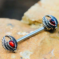 Pair of 14G Silver Red Gem Wings Nipple Barbell