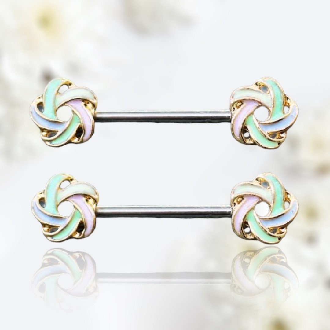 Pair of 14G Multicolor Enamel Flower Nipple Barbell