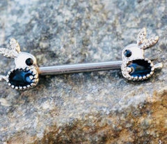 Pair of 14G Silver Cute Bunny Ends Nipple Barbell