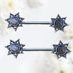 Pair of 14G Silver Abalone Shell Nipple Barbell