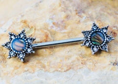 Pair of 14G Silver Abalone Shell Nipple Barbell