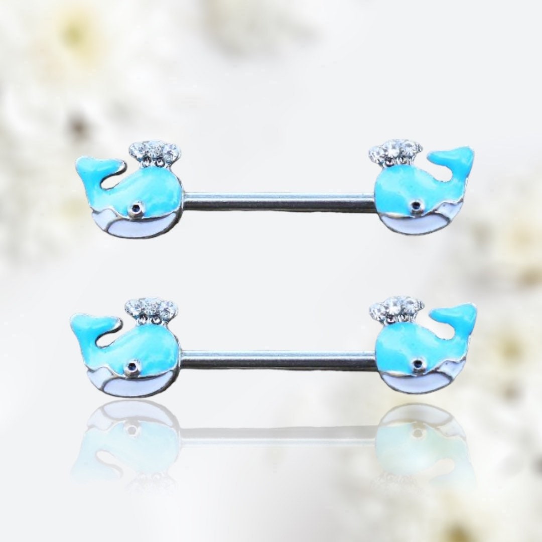 Pair of 14G Blue Whales Nipple Barbell