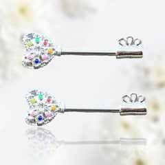 Pair of 14G Silver Multicolor Rainbow Key Nipple Barbell