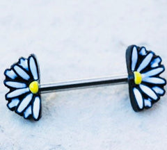 Pair of 14G White Daisy Flower Nipple Barbell