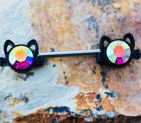 Pair of 14G Black Kitty Cat Nipple Barbell