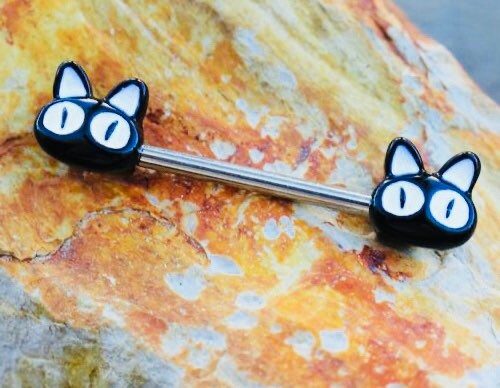 Pair of 14G Black Cat Nipple Barbell