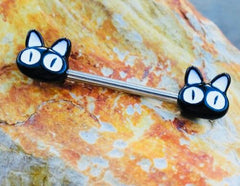 Pair of 14G Black Cat Nipple Barbell