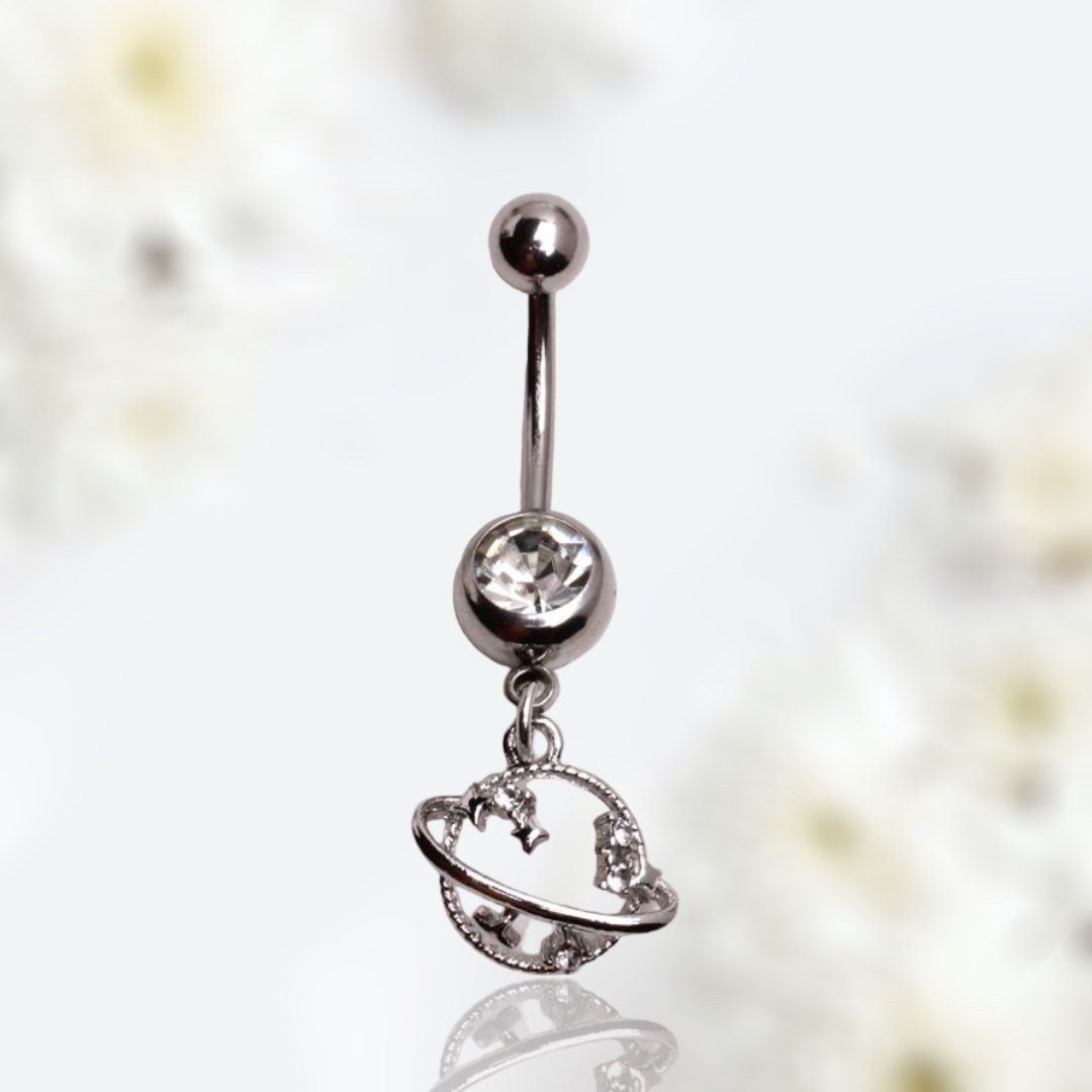 14G Silver Universe Dangling Belly Button Ring