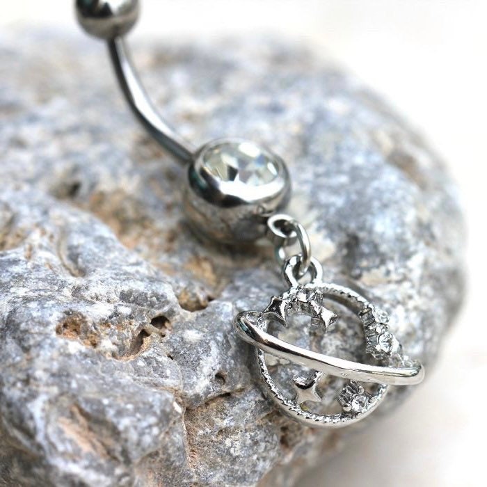 14G Silver Universe Dangling Belly Button Ring