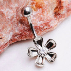 14G Silver Daisy Flower Belly Button Ring