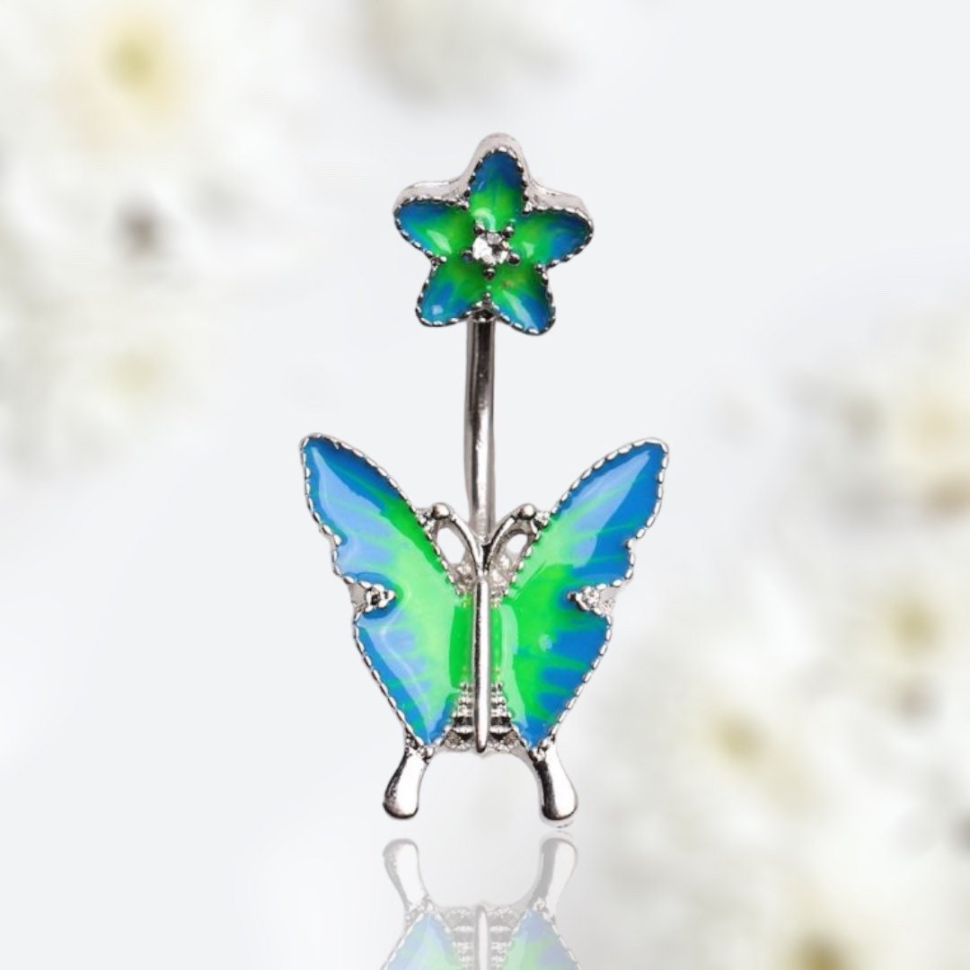 14G Silver Dainty Butterfly Belly Button Ring