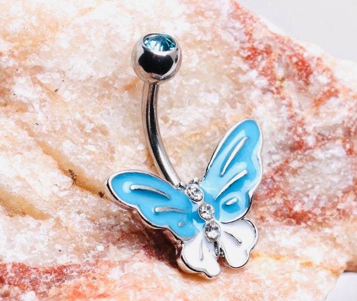 14G Silver Butterfly Dainty Minimalist Belly Button Ring