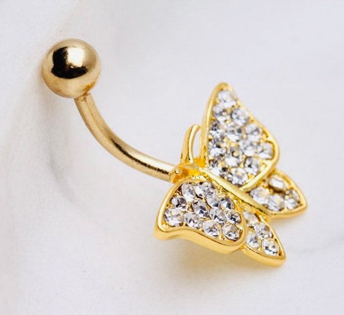 14G Gold Butterfly Belly Button Ring