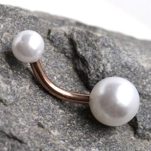 14G Rose Gold White Pearl Dainty Minimalist Belly Button Ring