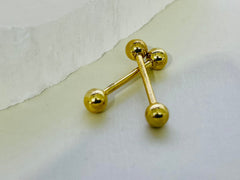 Pair of 10K Solid Gold Plain Ball Nipple Barbells. Nipple Jewelry. Nipple Rings. Nipple Piercings.