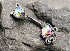 Silver Cat Paw Belly Button Ring