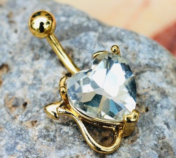 14G Gold Devils Heart Belly Button Ring