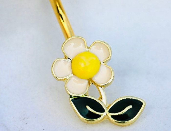 14G Gold Wildflower Dainty Minimalist Belly Button Ring