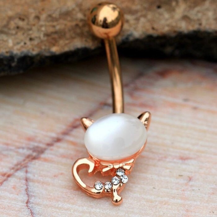 14G Rose Gold Cat Eye Belly Button Ring