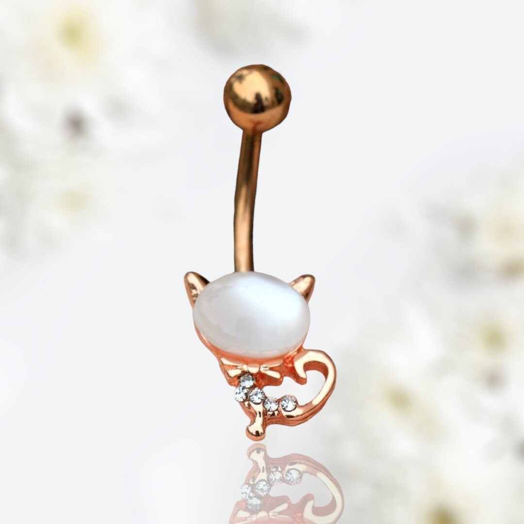 14G Rose Gold Cat Eye Belly Button Ring