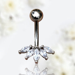 14G Silver Dainty Marquise Simple Minimalist Belly Button Ring