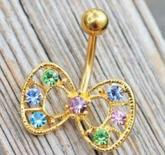 14G Gold Dainty Multicolor Bow Belly Button Ring