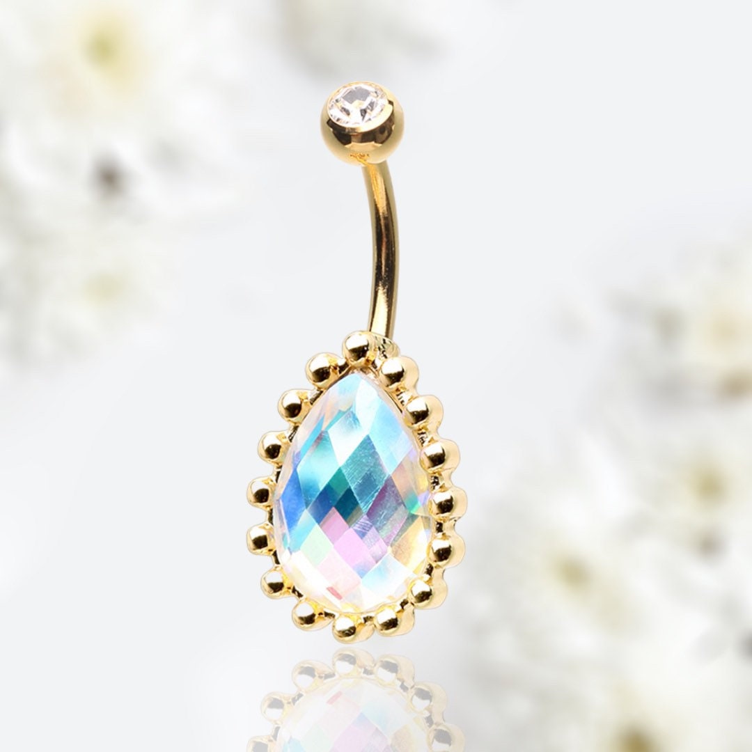 14G Gold Dainty Teardrop Belly Button Ring