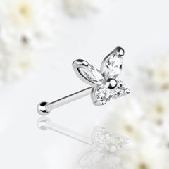 14Karat White Gold Clear Gem Butterfly Nose Stud. Nose Piercing. Nose Ring.