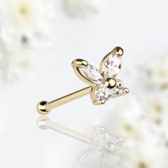 14Karat Yellow Gold Clear Gem Butterfly Nose Stud. Nose Piercing. Nose Ring.