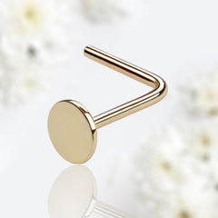 14Karat Yellow Gold Round Top L Shape Nose Stud. Nose Piercing. Nose Ring.