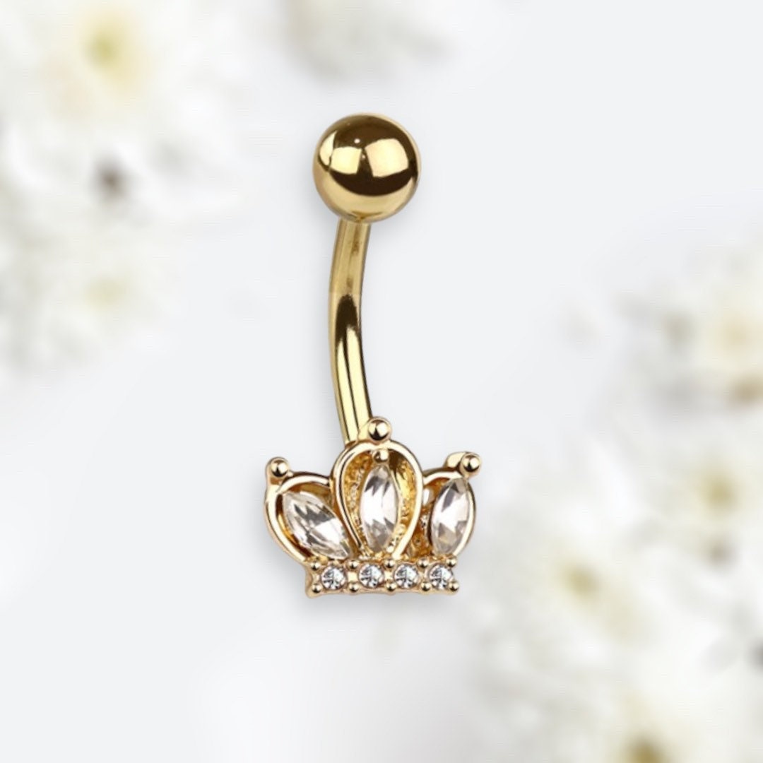 14G Gold Crown Belly Button Ring