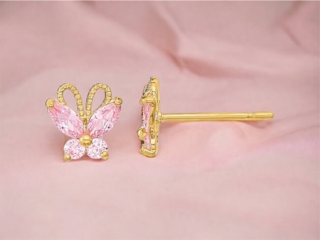 14Karat Gold Pink Gem Butterfly Earrings