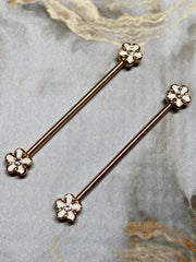 14G Plumeria Petals Industrial Barbell. Industrial Piercing. Industrial Bar. Body Jewelry.