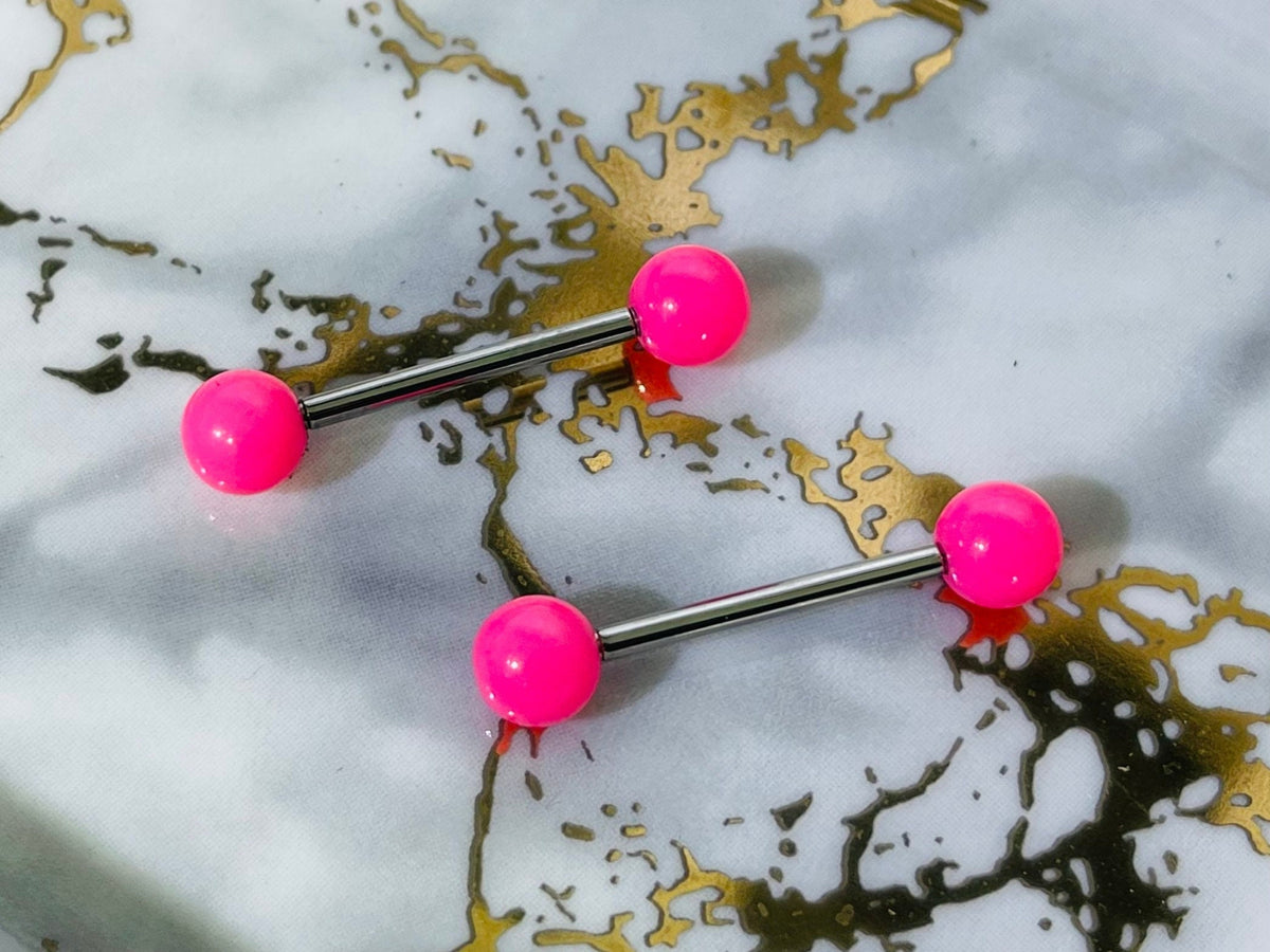 14G Basic Petite Solid Pink Nipple Barbell. Nipple Rings. Nipple Piercing. Nipple Jewelry. Petite Nipple Ring