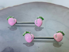 Pair of 14G Pink Peach Ends Nipple Barbell. Nipple Rings. Nipple Piercing. Nipple Jewelry.