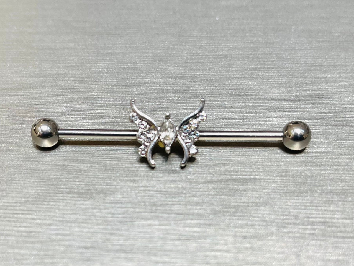 14G Sparkling Marquise Crystal Center Butterfly Industrial Barbell. Industrial Piercing. Industrial Barbell. Ear Piercing. Body Jewelry.