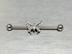 14G Sparkling Marquise Crystal Center Butterfly Industrial Barbell. Industrial Piercing. Industrial Barbell. Ear Piercing. Body Jewelry.