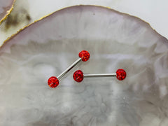 Pair of 14G Sparkling Red Disco Ball Ends Nipple Barbell. Nipple Rings. Nipple Piercing. Nipple Jewelry.