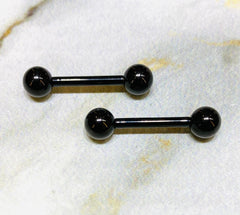 Pair of 14G Internally Threaded Implant Grade Titanium Plain Black Nipple Barbells. Nipple Rings. Nipple Jewelry. Nipple Piercing.