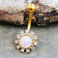 14G Gold Sun White Opal Minimalist Dainty Belly Button Ring