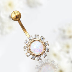 14G Gold Sun White Opal Minimalist Dainty Belly Button Ring