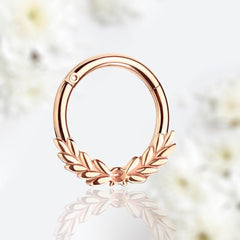 16G Rose Gold Laurel Leaves Septum Clicker Hoop Ring.